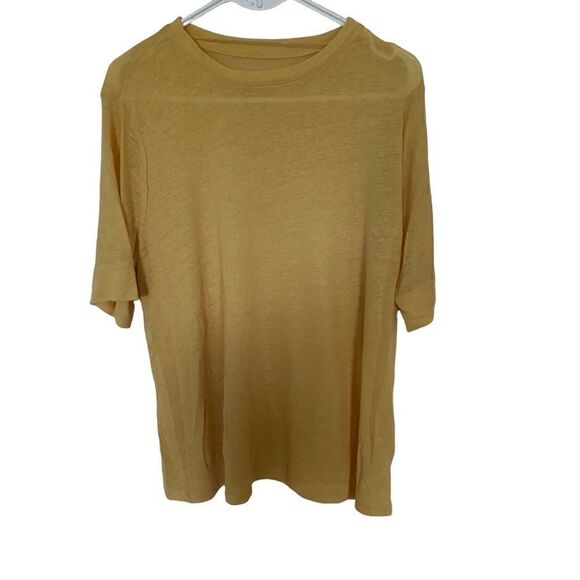 Ava & Viv short sleeve yellow linen blend crew neck shirt size 1X - Picture 1 of 4